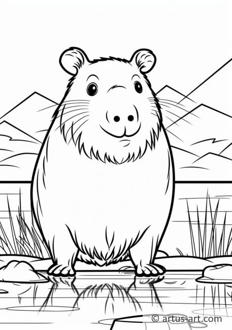 Schattige Capybara Kleurplaat voor Kinderen